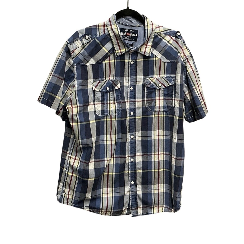Ecko Unltd Mens Plaid Short Sleeve Button Up Shirt XLarge Division East All City